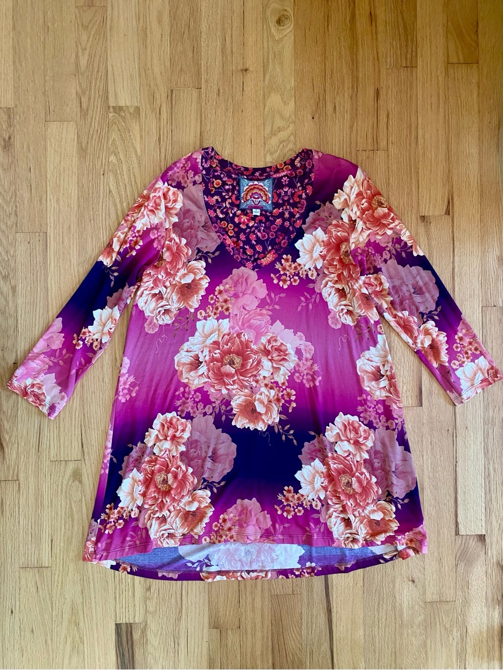 Johnny Was V-Neck Floral Tunic Top